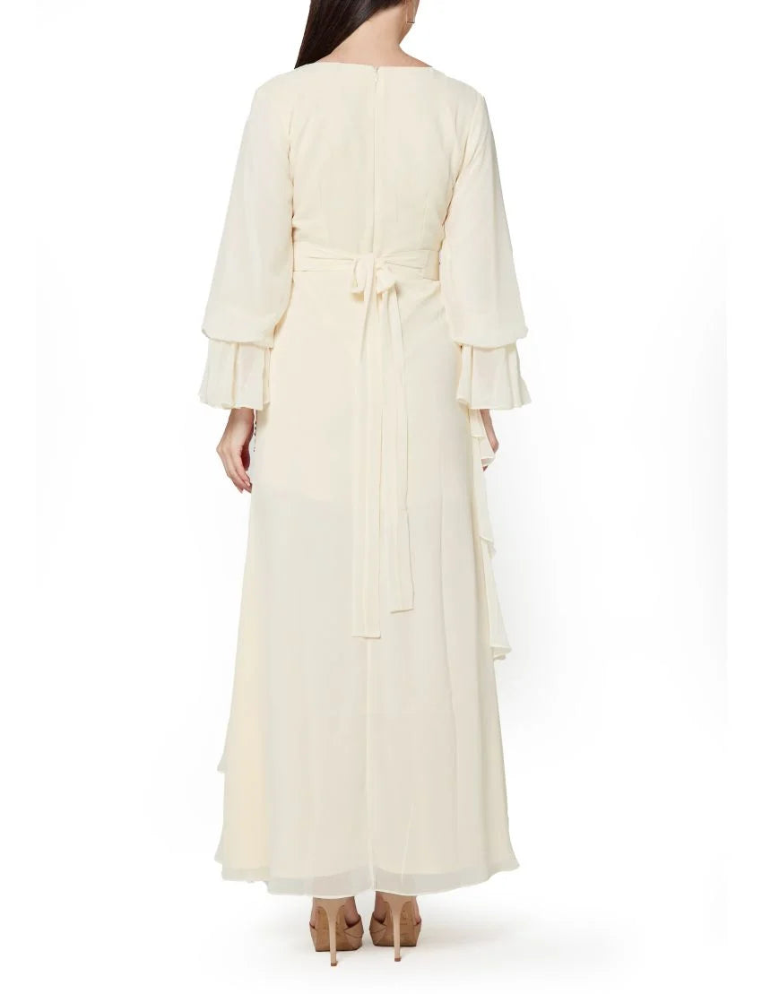 Embroidered Ruffle Cascade Gown