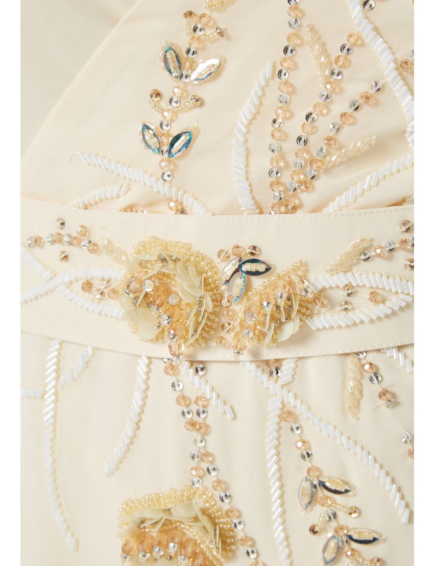 Embroidered Ruffle Cascade Gown