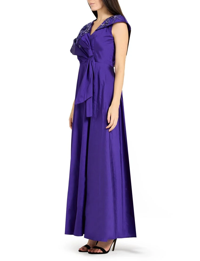 Asymmetric Draped Embellished Gown
