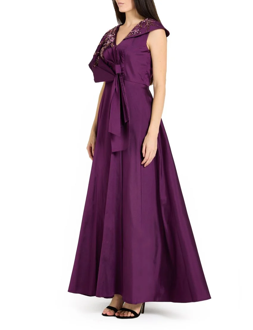 Asymmetric Draped Embellished Gown