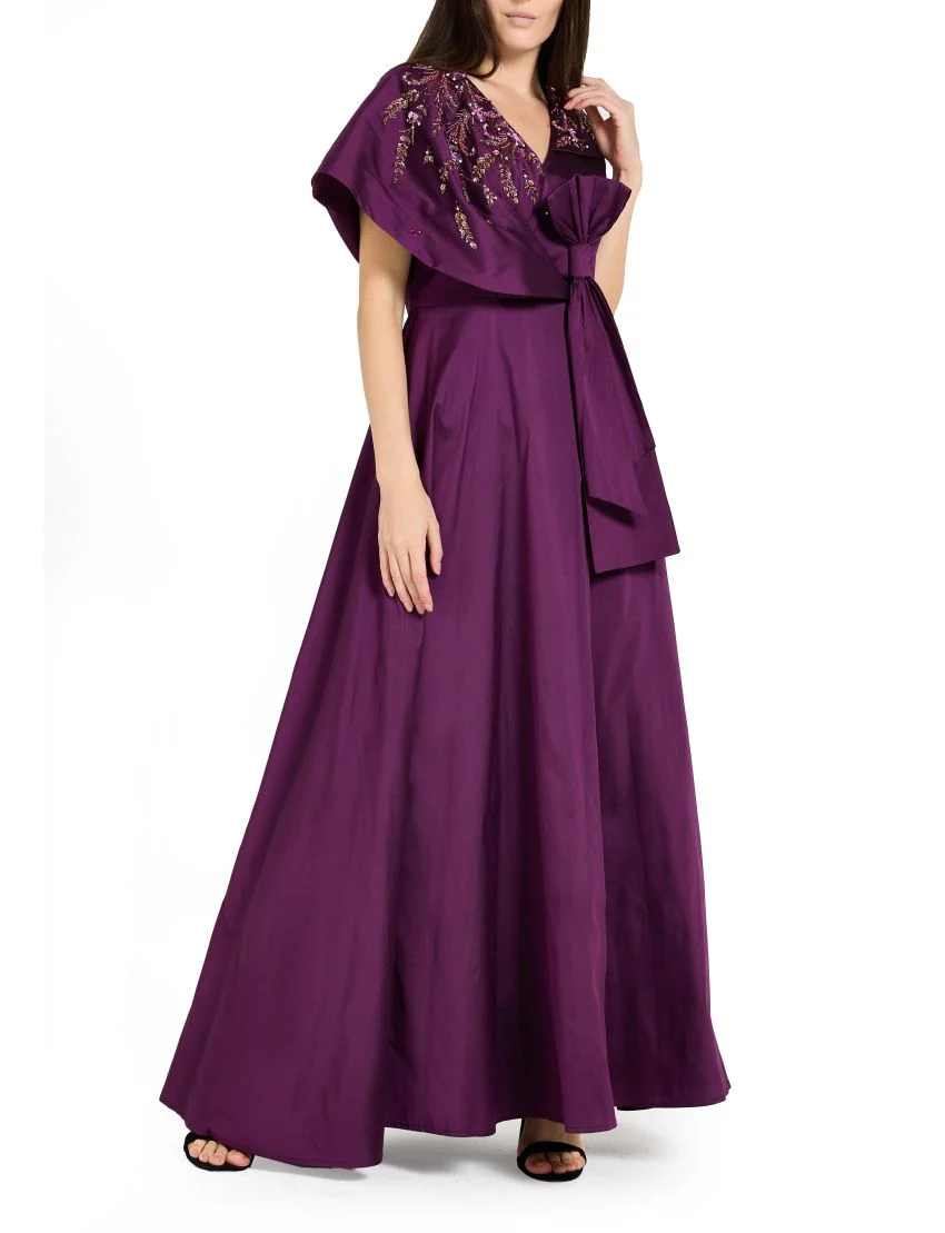 Asymmetric Draped Embellished Gown