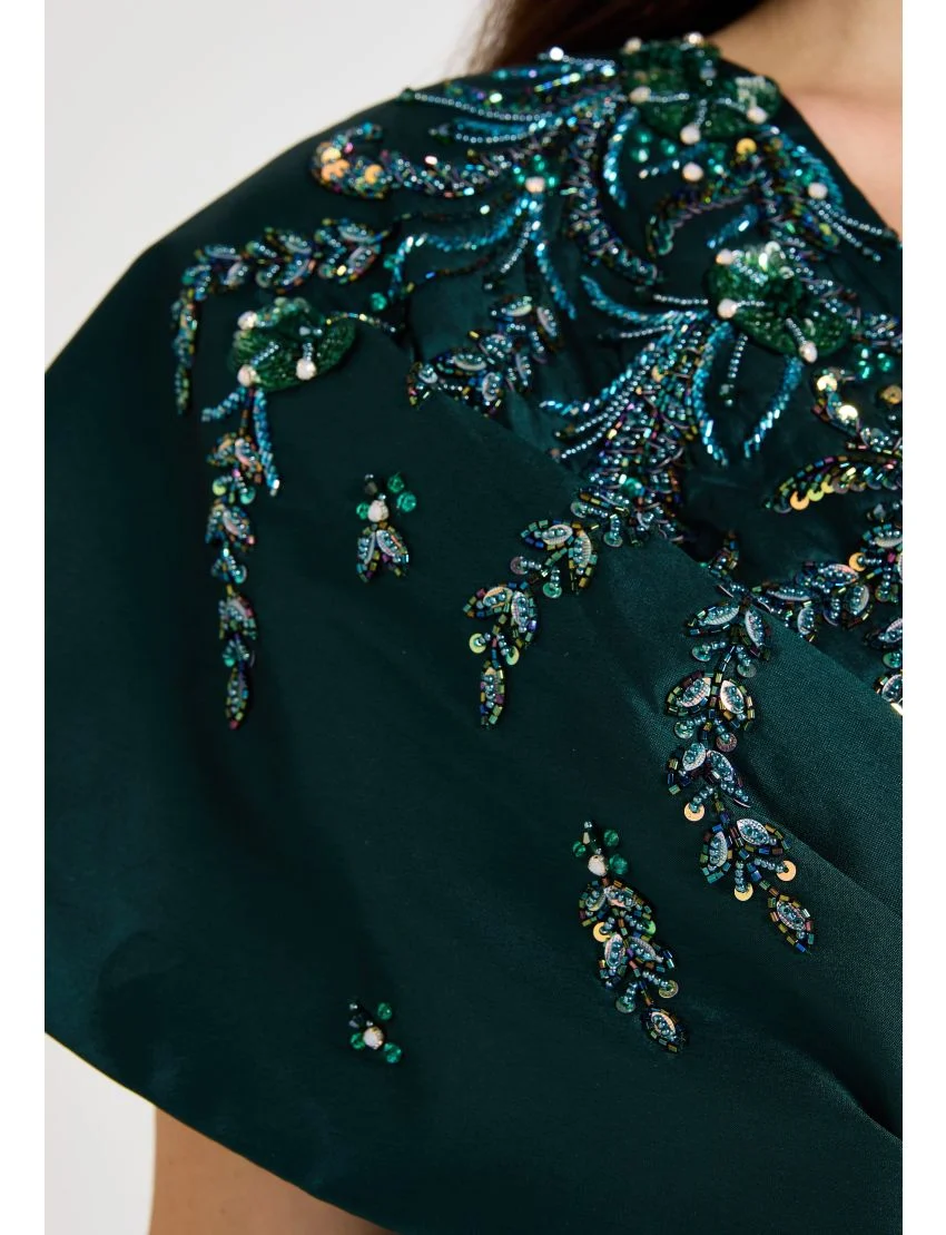 Asymmetric Draped Embellished Gown