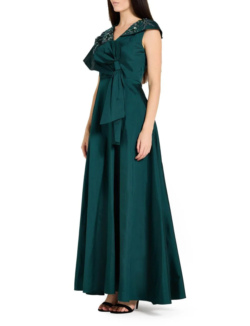 Asymmetric Draped Embellished Gown