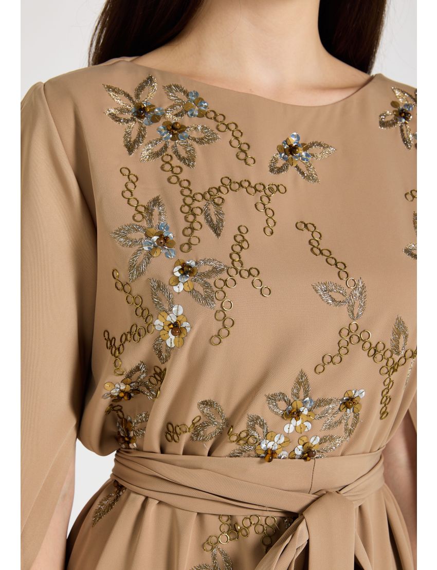 Floral Serenity Cowl Draped Sleeve Dress