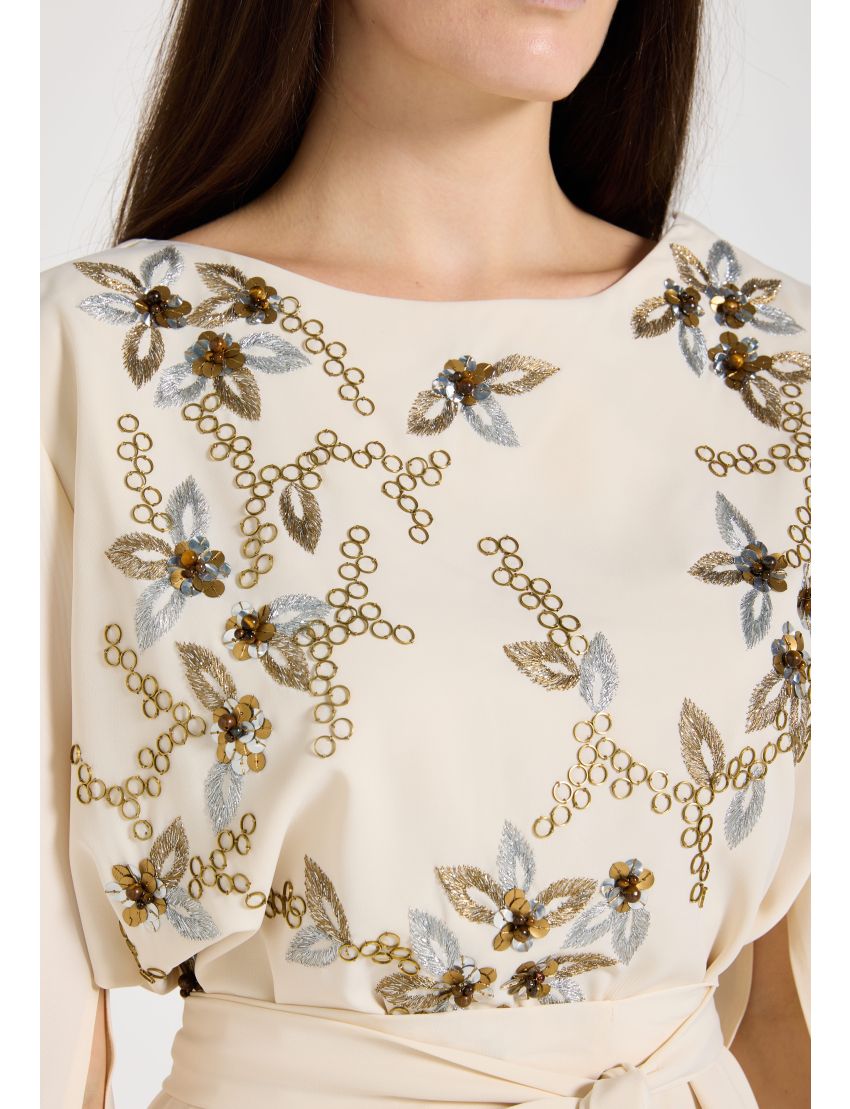 Floral Serenity Cowl Draped Sleeve Dress