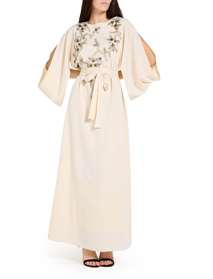 Floral Serenity Cowl Draped Sleeve Dress