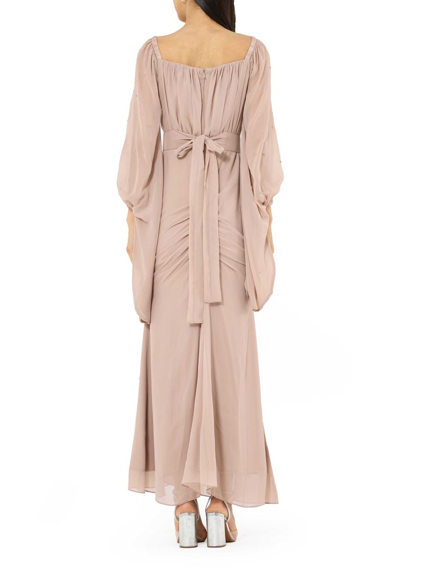 Ruched Embellished Draped Dress