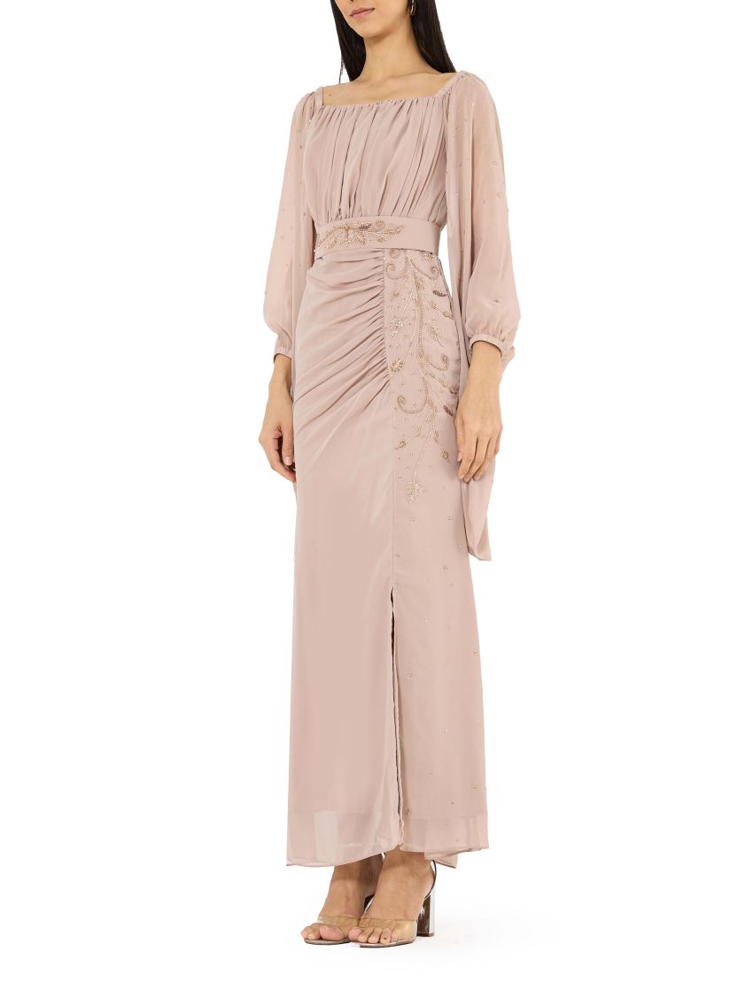 Ruched Embellished Draped Dress