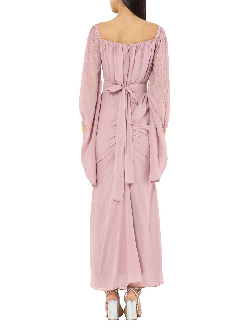 Ruched Embellished Draped Dress