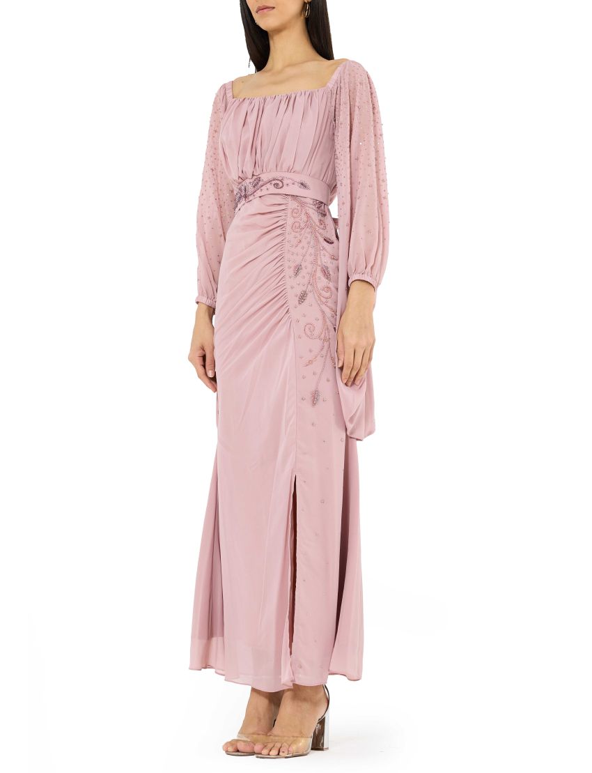 Ruched Embellished Draped Dress