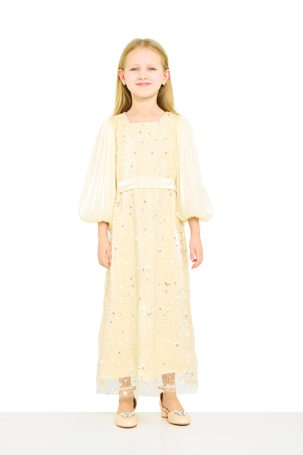 Shimmer Textured Puff Sleeve Dress