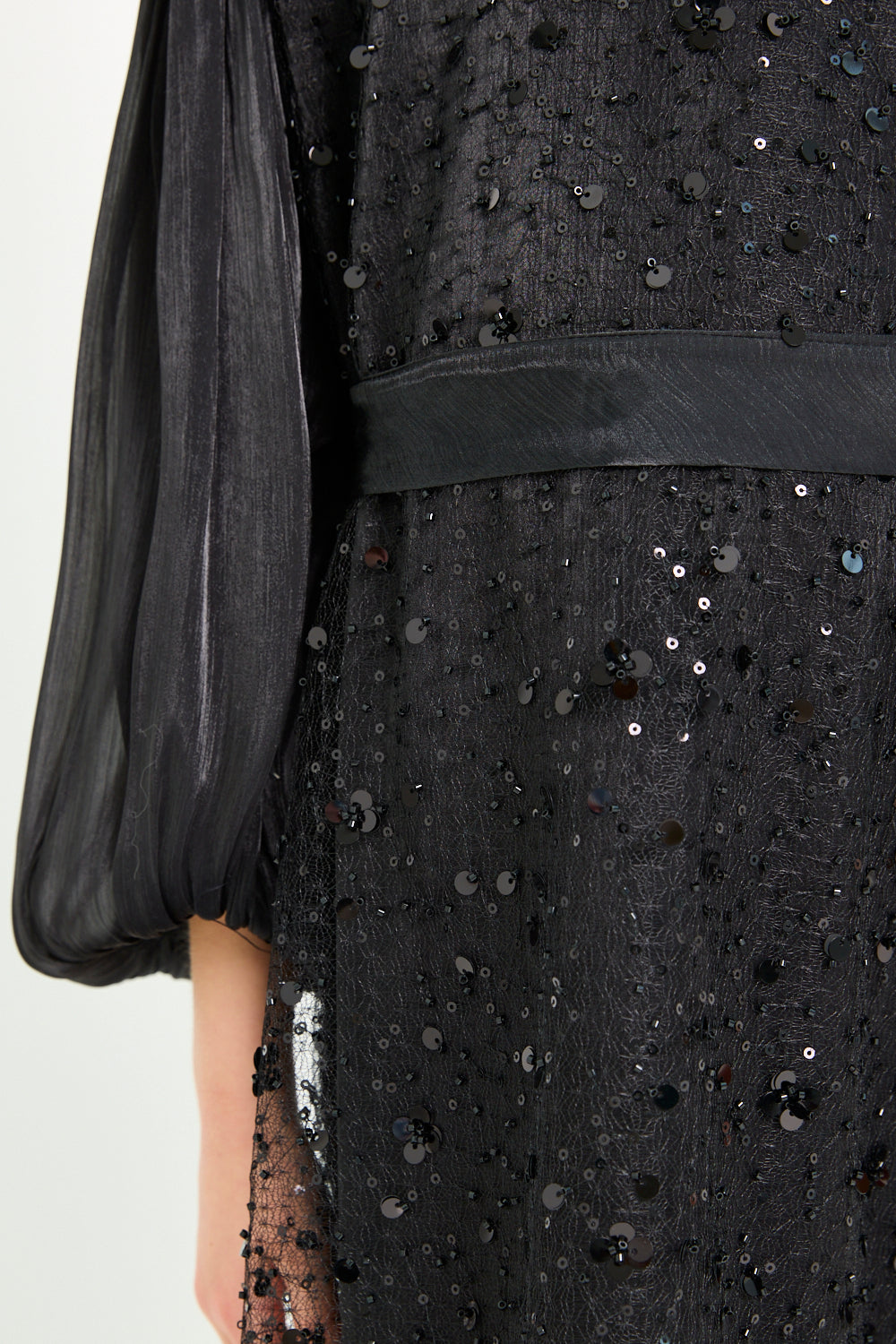 Sequin Panel Puff Sleeve Dress