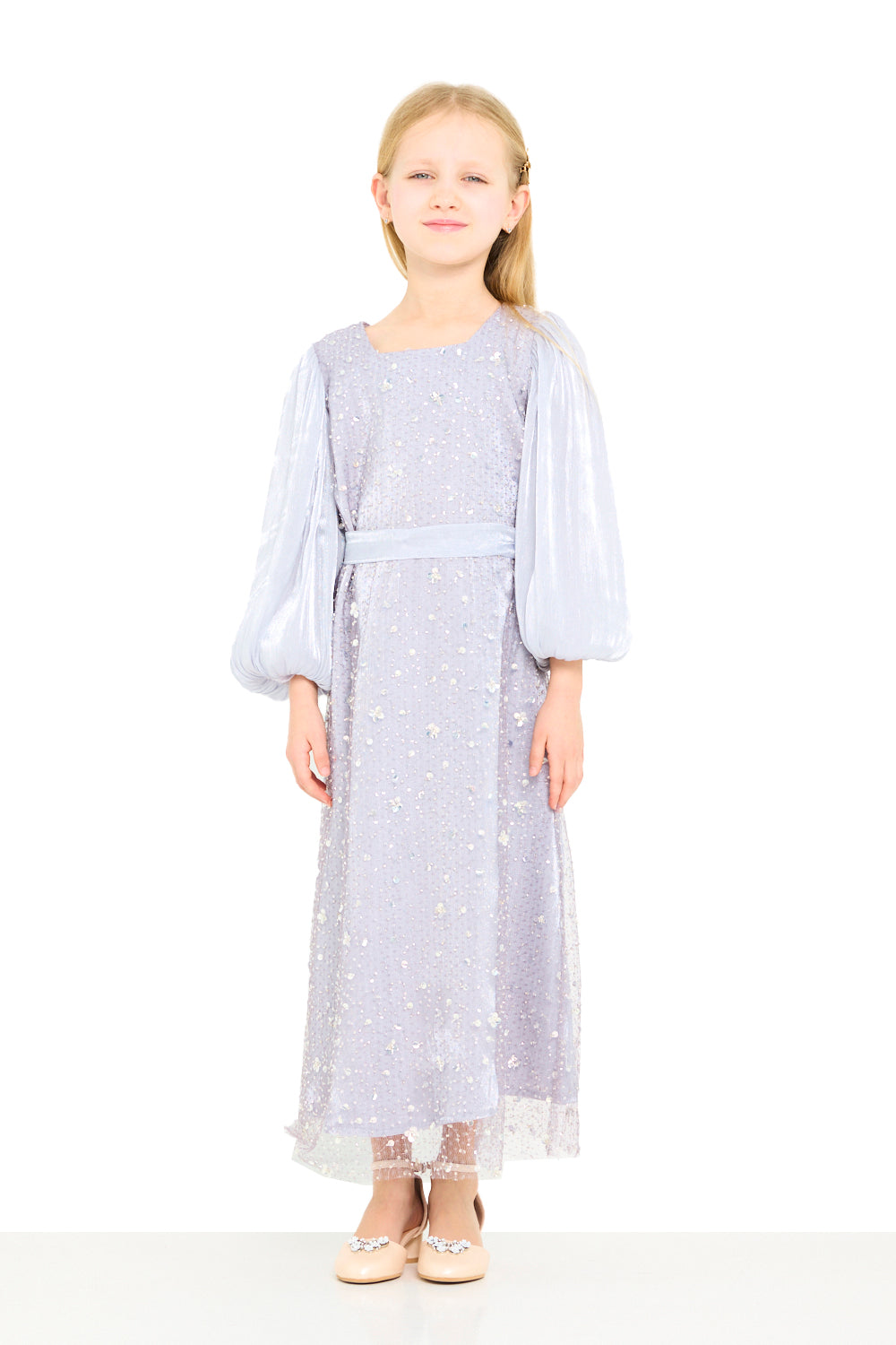 Shimmer Textured Puff Sleeve Dress