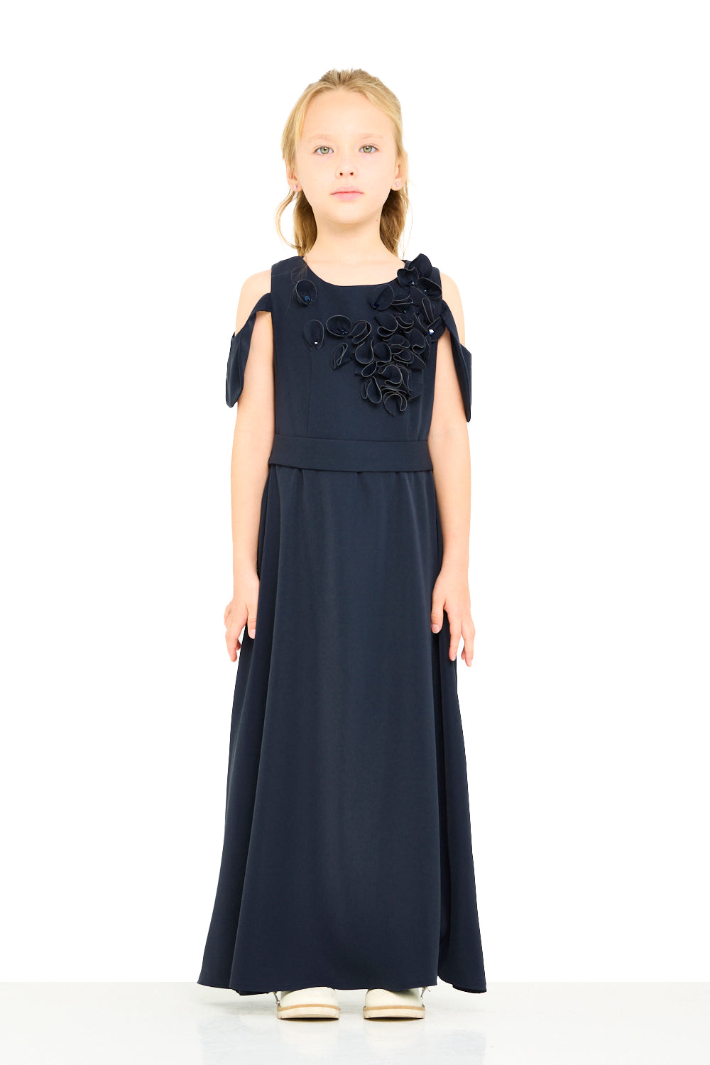 Floral Appliqué Shoulder Dress