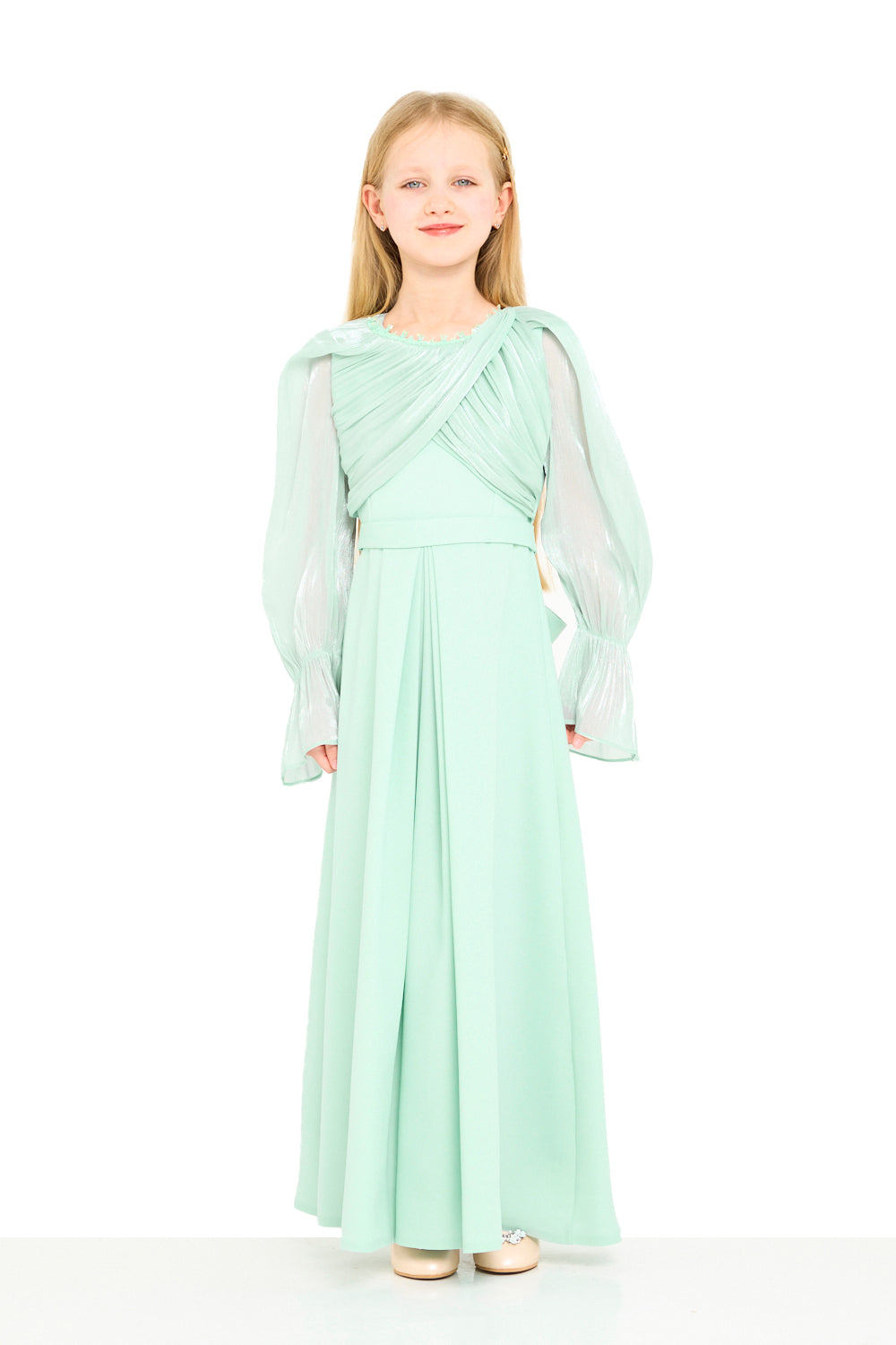 Pleated Overlay Sleeve Dress