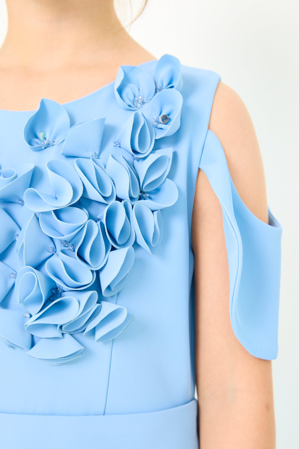 Floral Appliqué Shoulder Dress