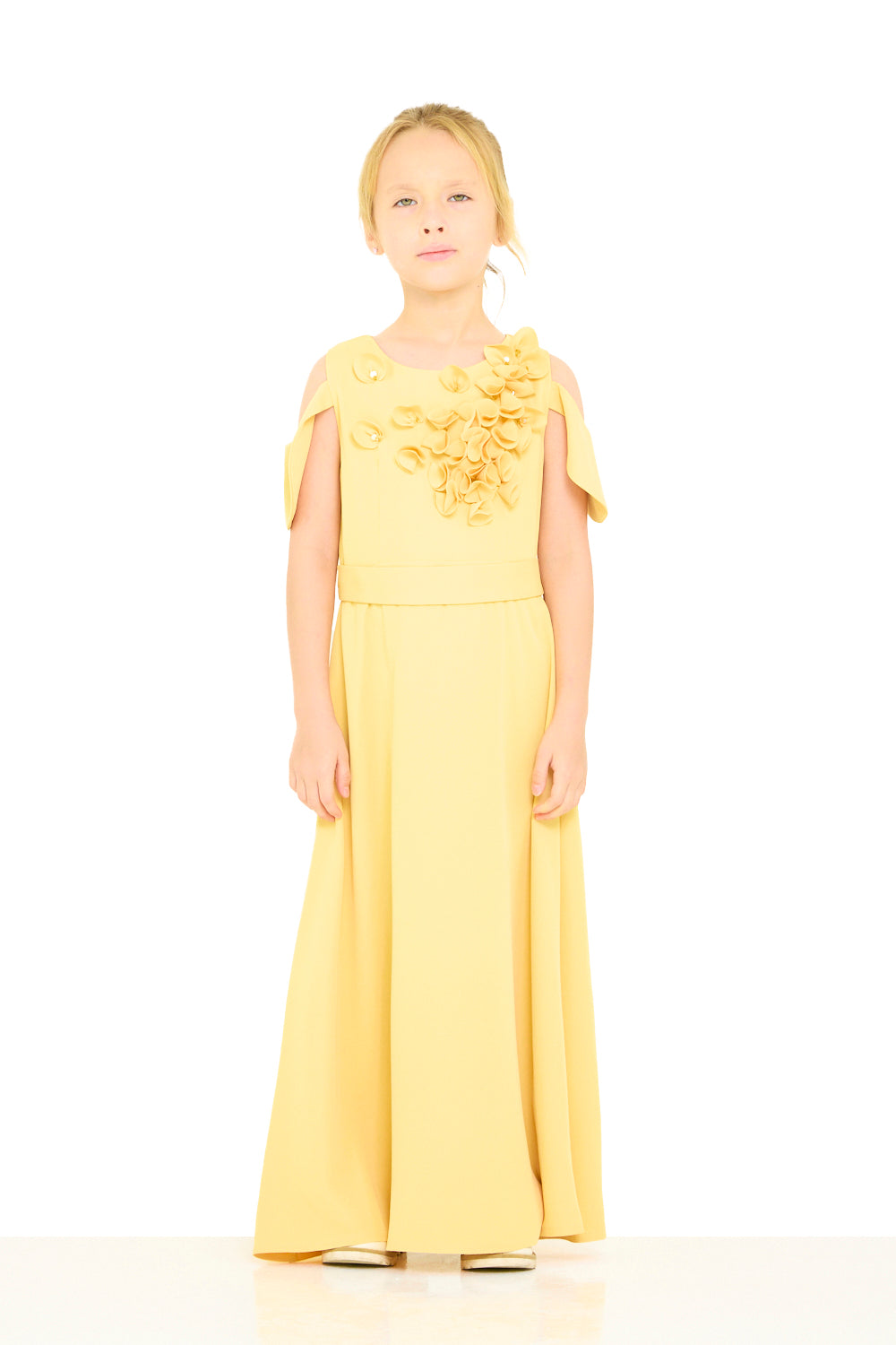 Floral Appliqué Shoulder Dress