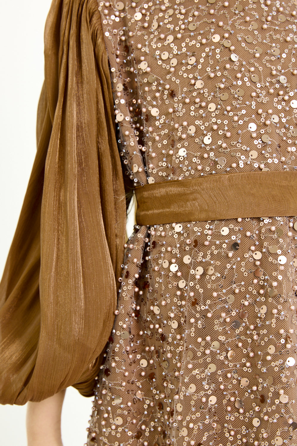 Sequin Panel Puff Sleeve Dress