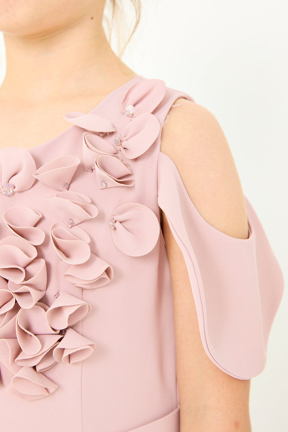 Floral Appliqué Shoulder Dress