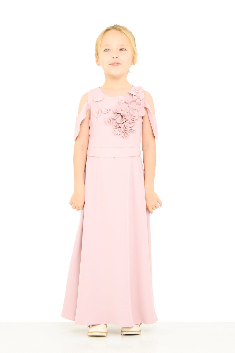 Floral Appliqué Shoulder Dress