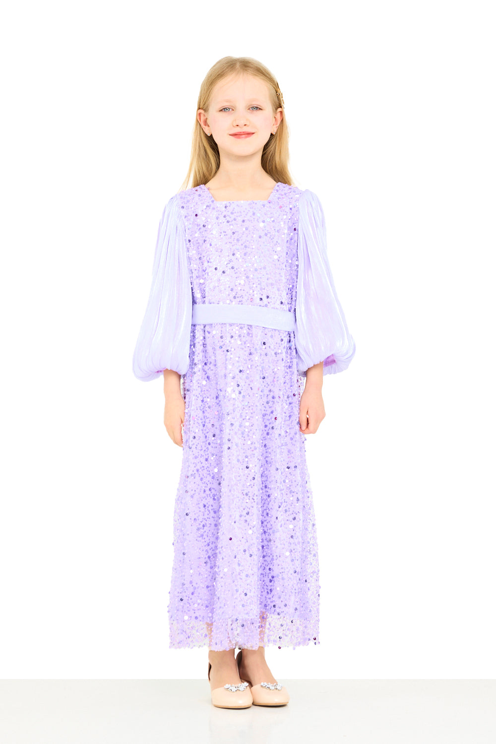 Sequin Panel Puff Sleeve Dress