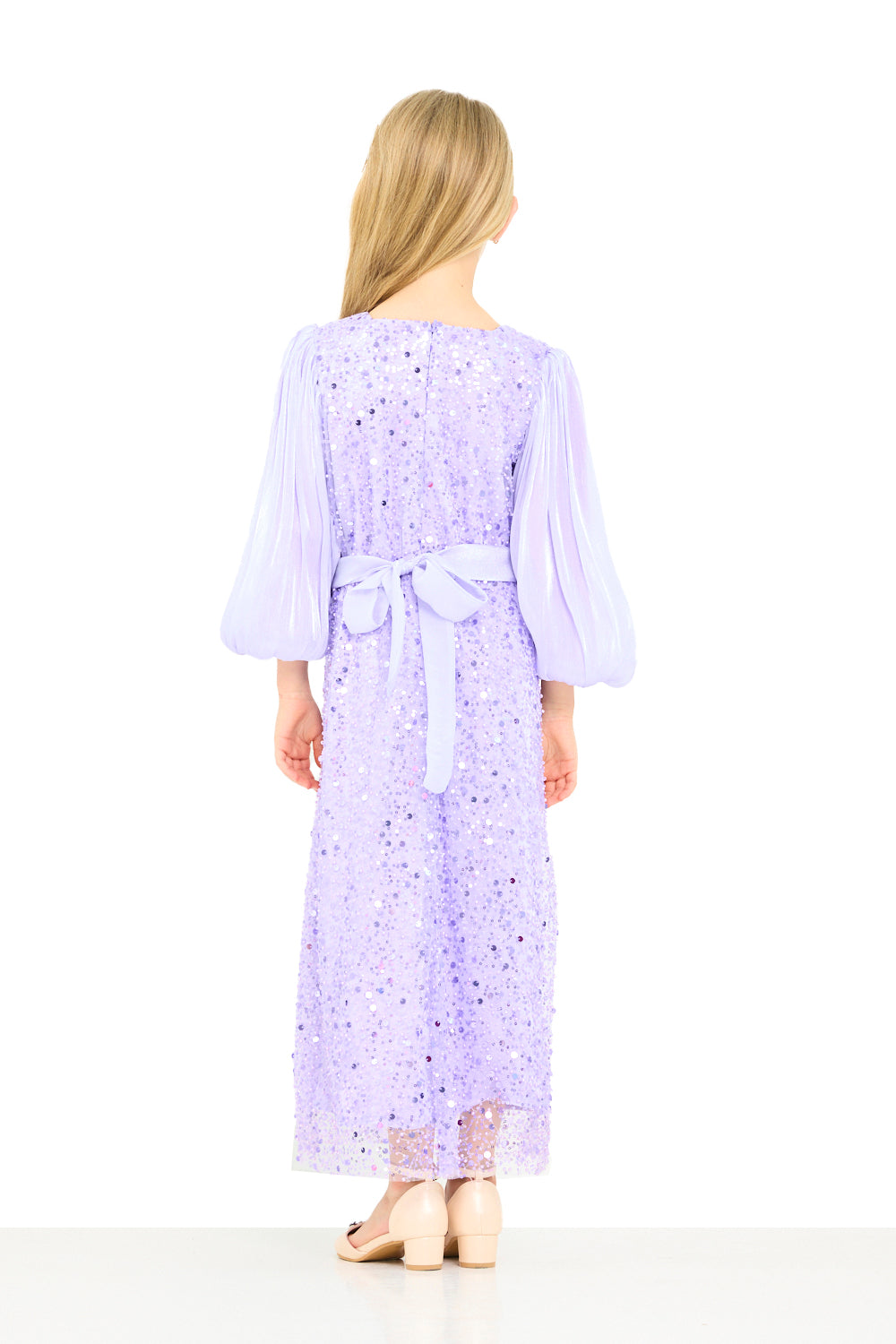 Sequin Panel Puff Sleeve Dress