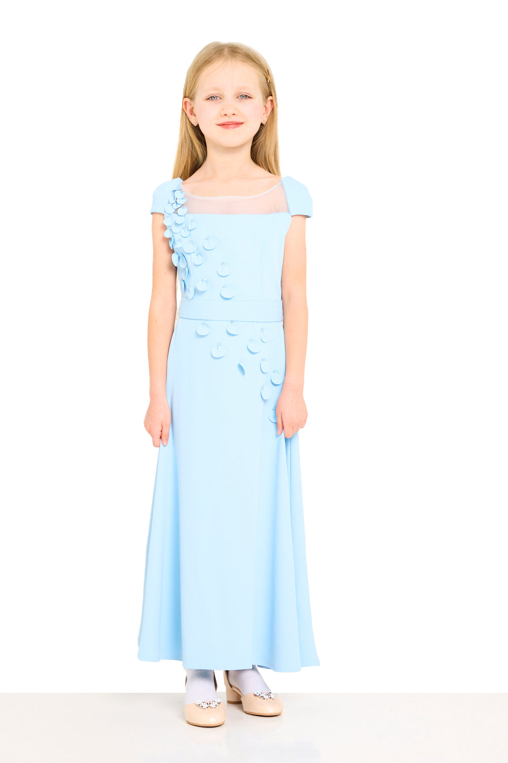 Petal Appliqué Cap Sleeve Dress