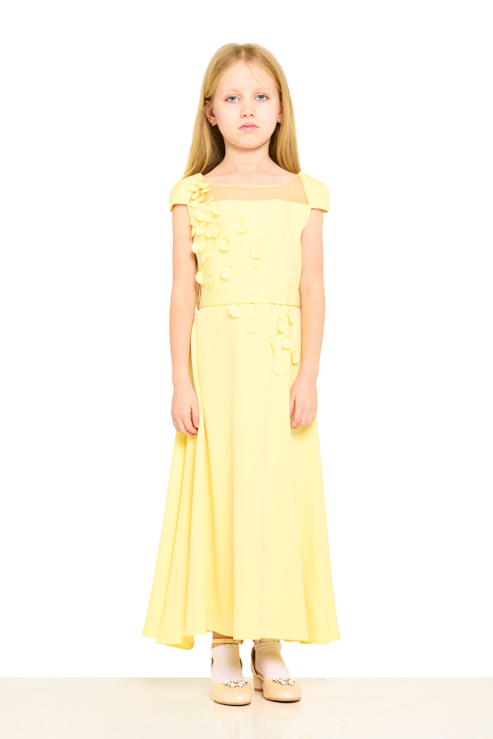 Petal Appliqué Cap Sleeve Dress