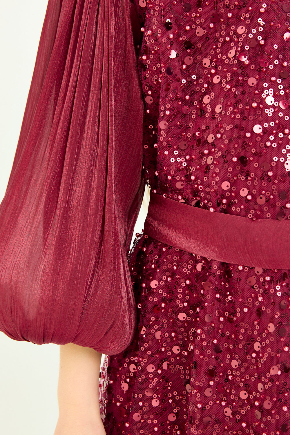 Sequin Panel Puff Sleeve Dress