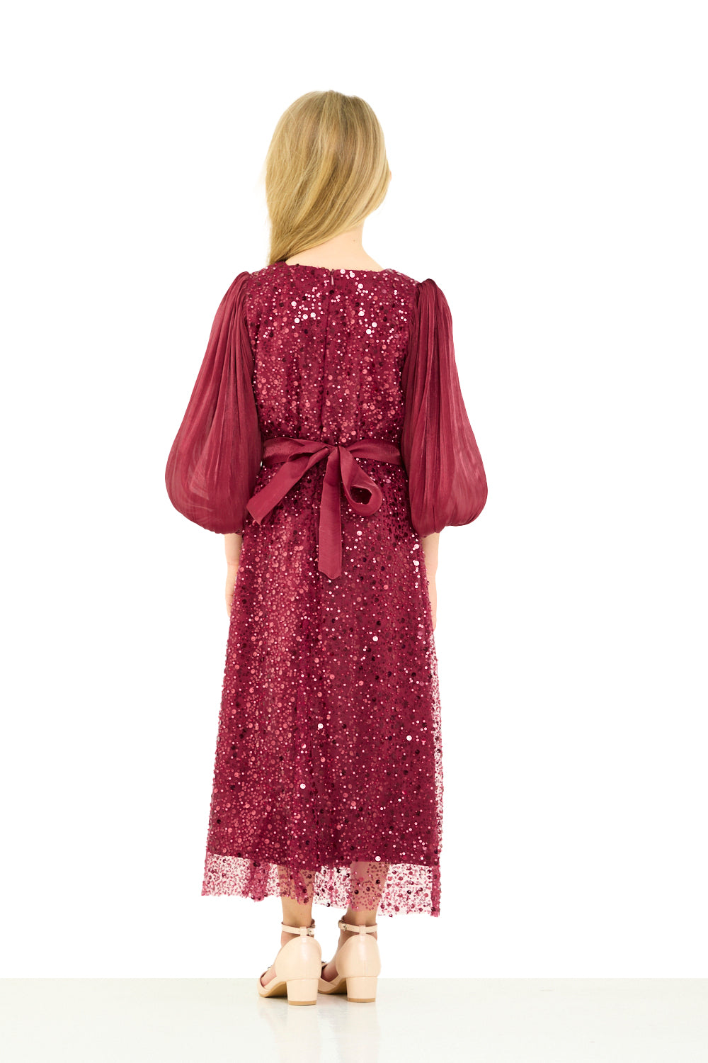 Sequin Panel Puff Sleeve Dress