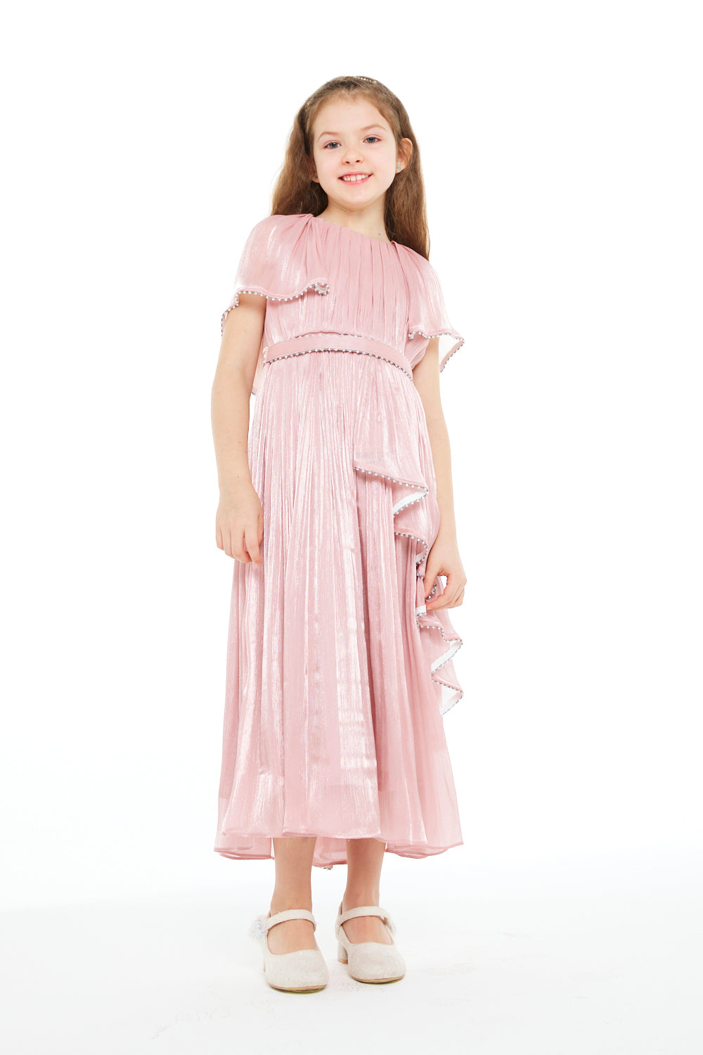 Little Star Pleated Dress with Ruffle Trim