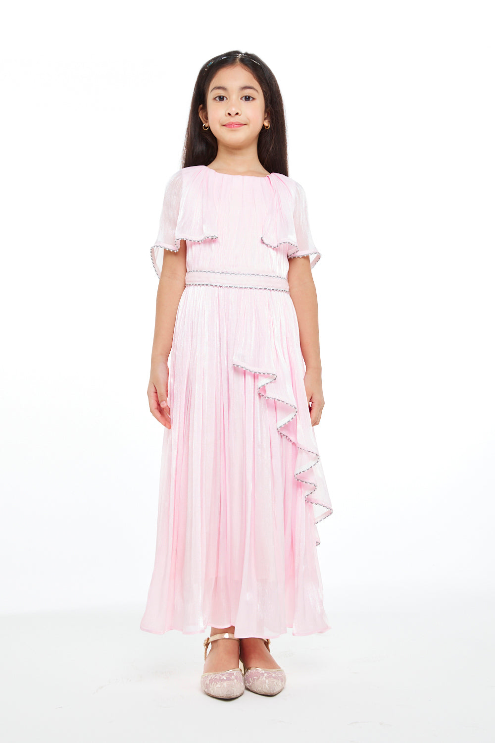 Little Star Pleated Dress with Ruffle Trim
