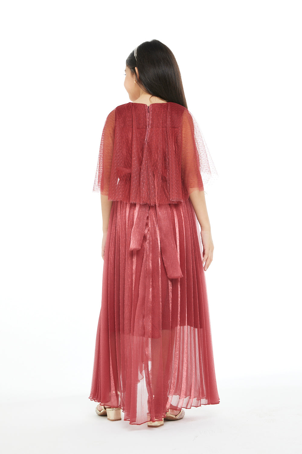 Little Sunshine Pleated Dress with Capelet Sleeves