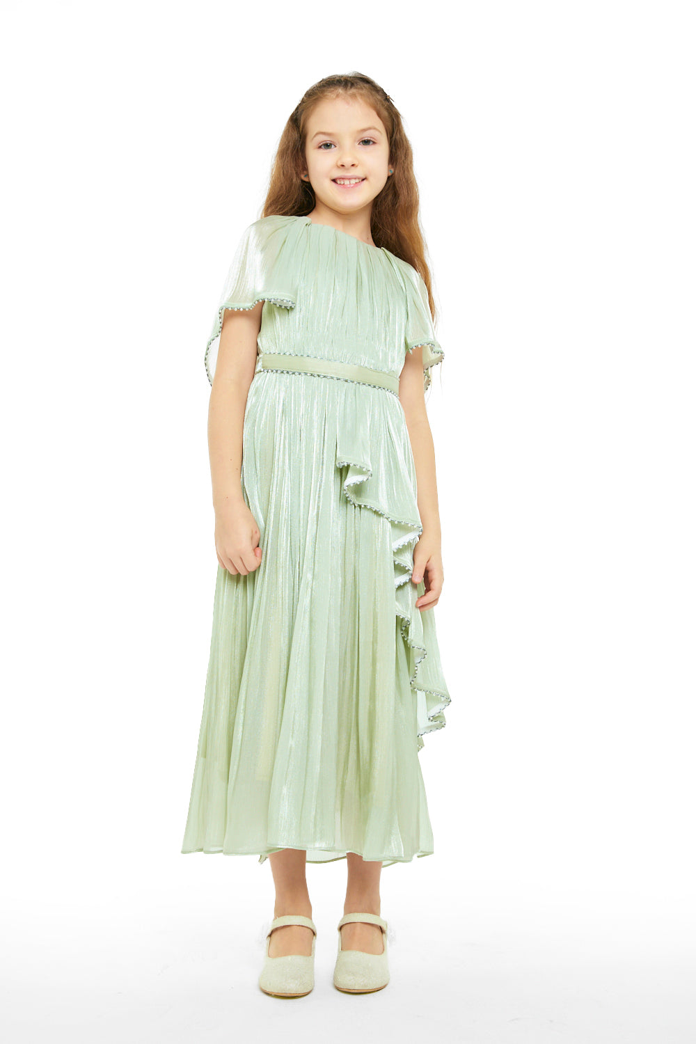 Little Star Pleated Dress with Ruffle Trim