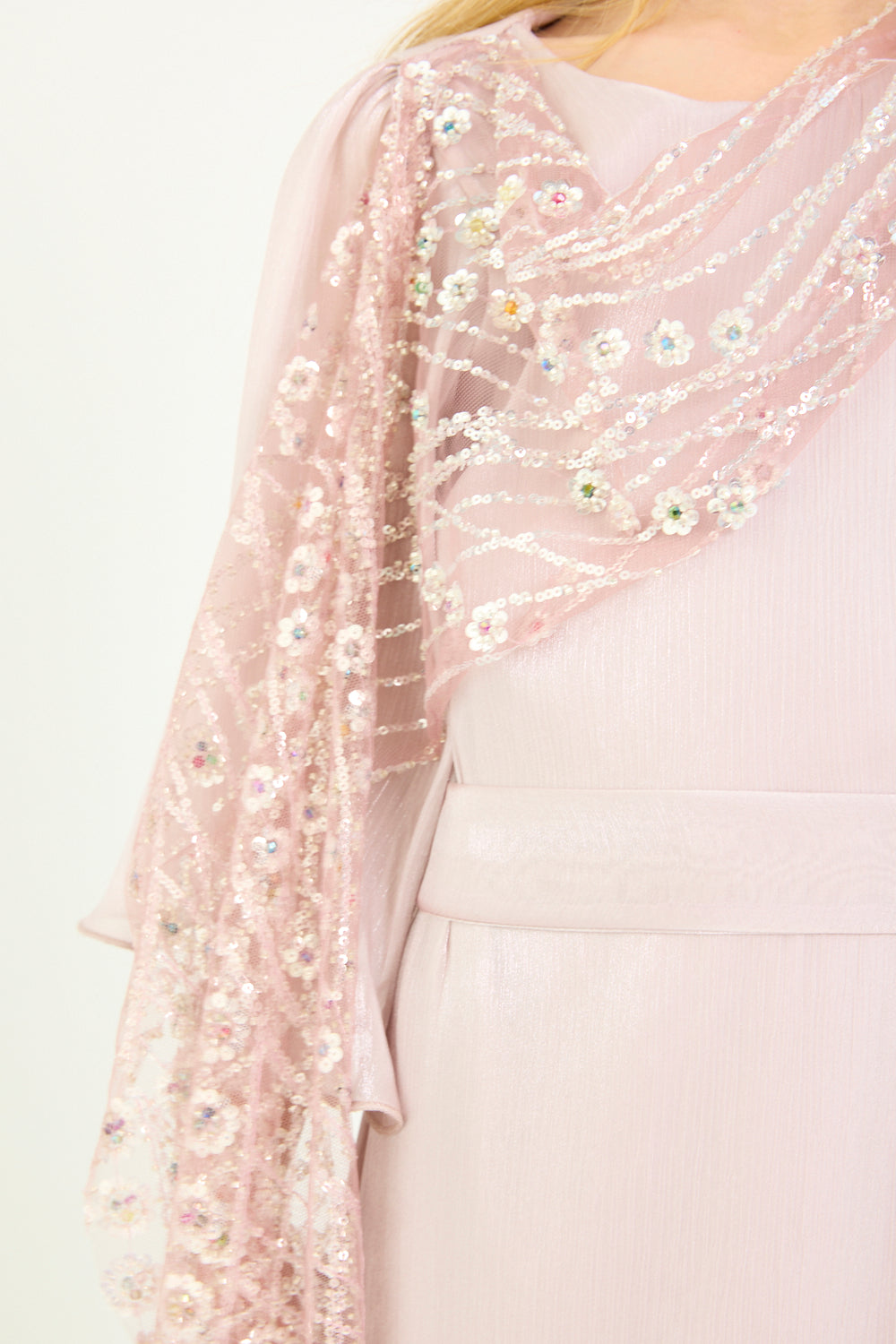 Embellished Drape Overlay Dress