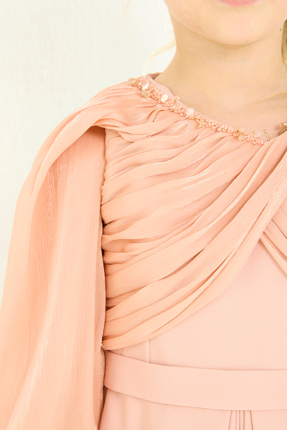 Pleated Overlay Sleeve Dress