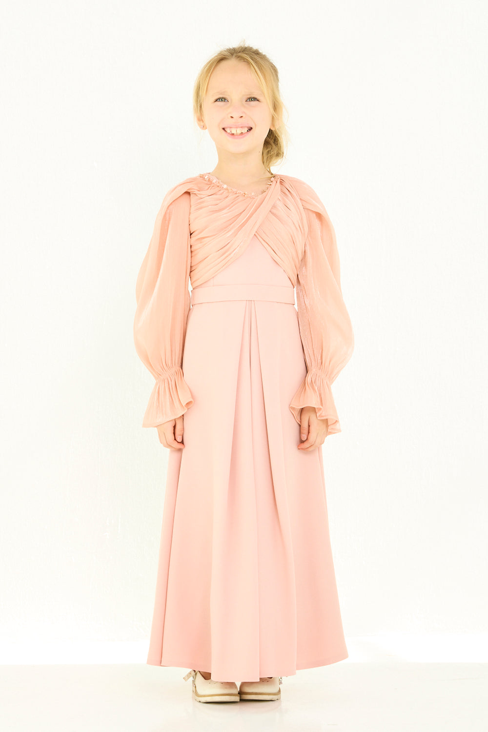 Pleated Overlay Sleeve Dress