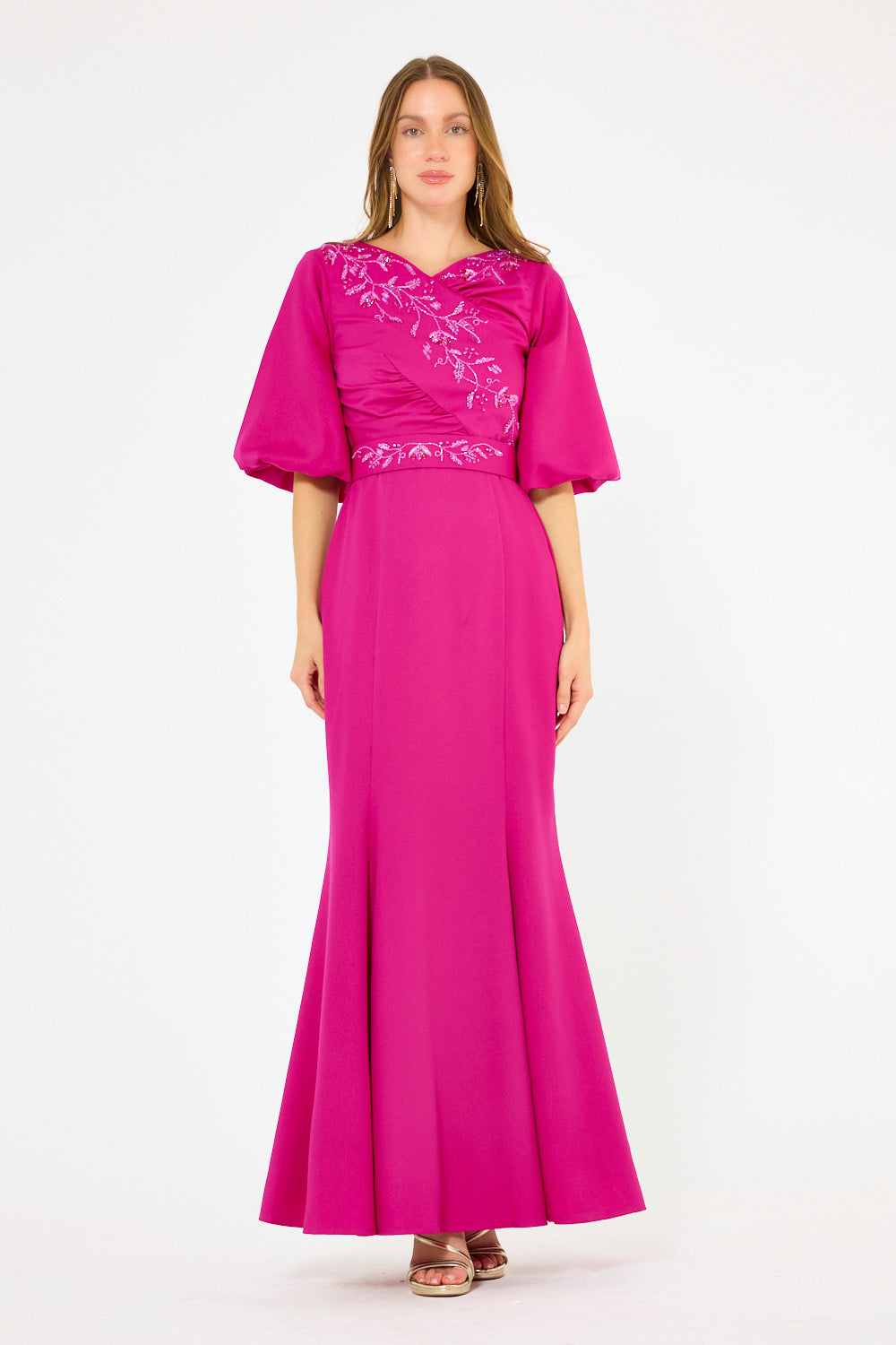Vine Embroidered Drape Gown