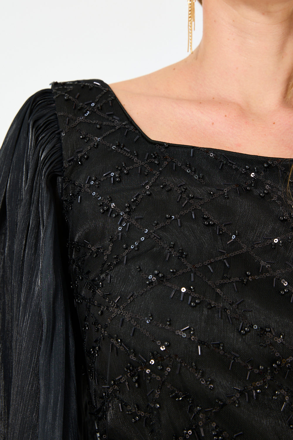 Sparkle Tulle Bishop Sleeve Dress