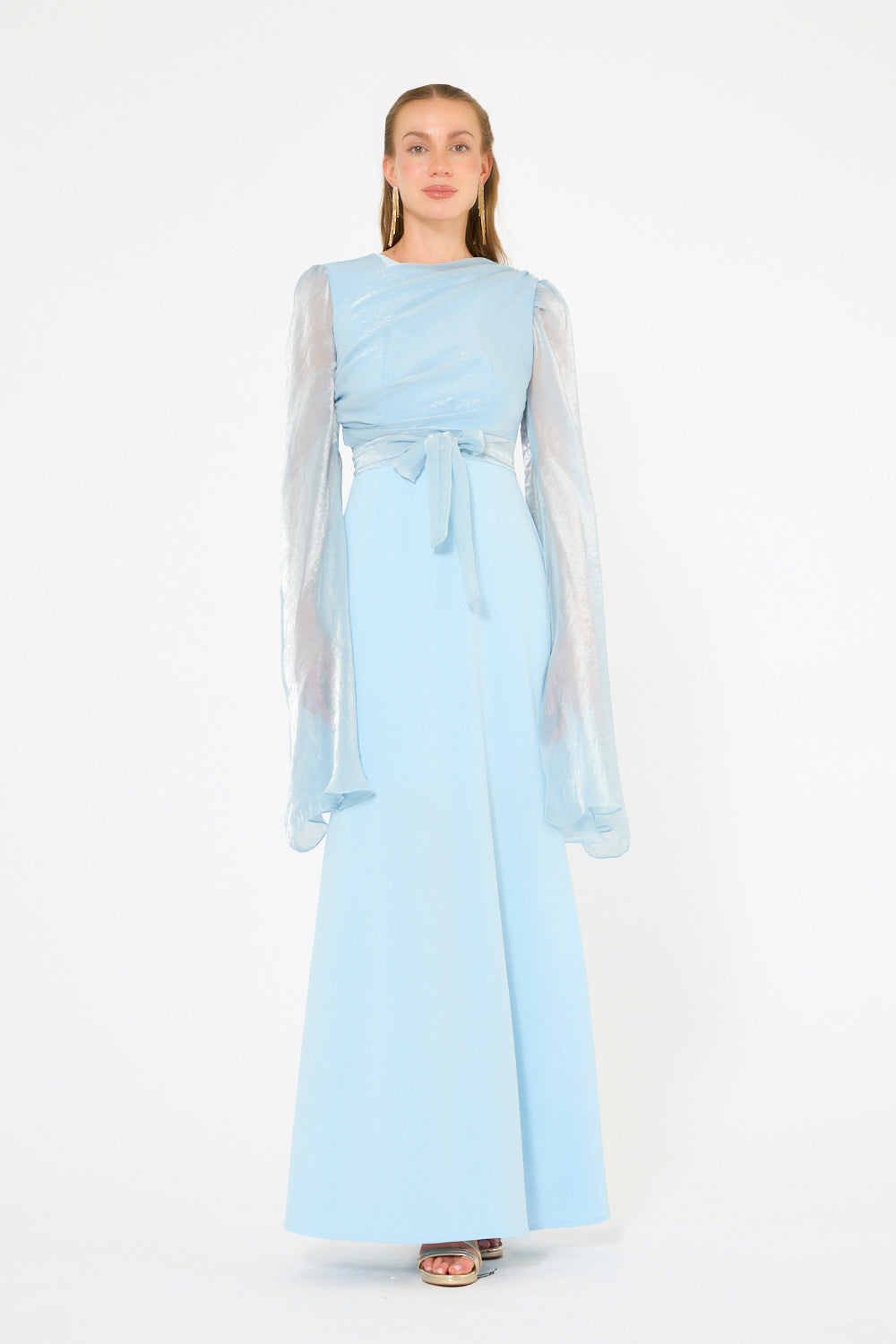 Long Slit Sleeve Sculpted Gown