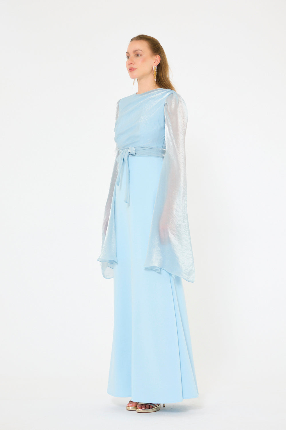 Long Slit Sleeve Sculpted Gown